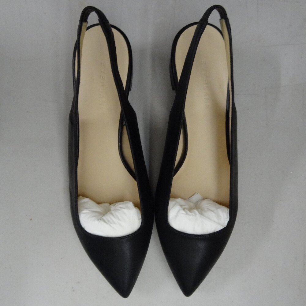 Everlane The Editor Slingback Size 9 Pointed Toe Leather Black Block Heel- NIB